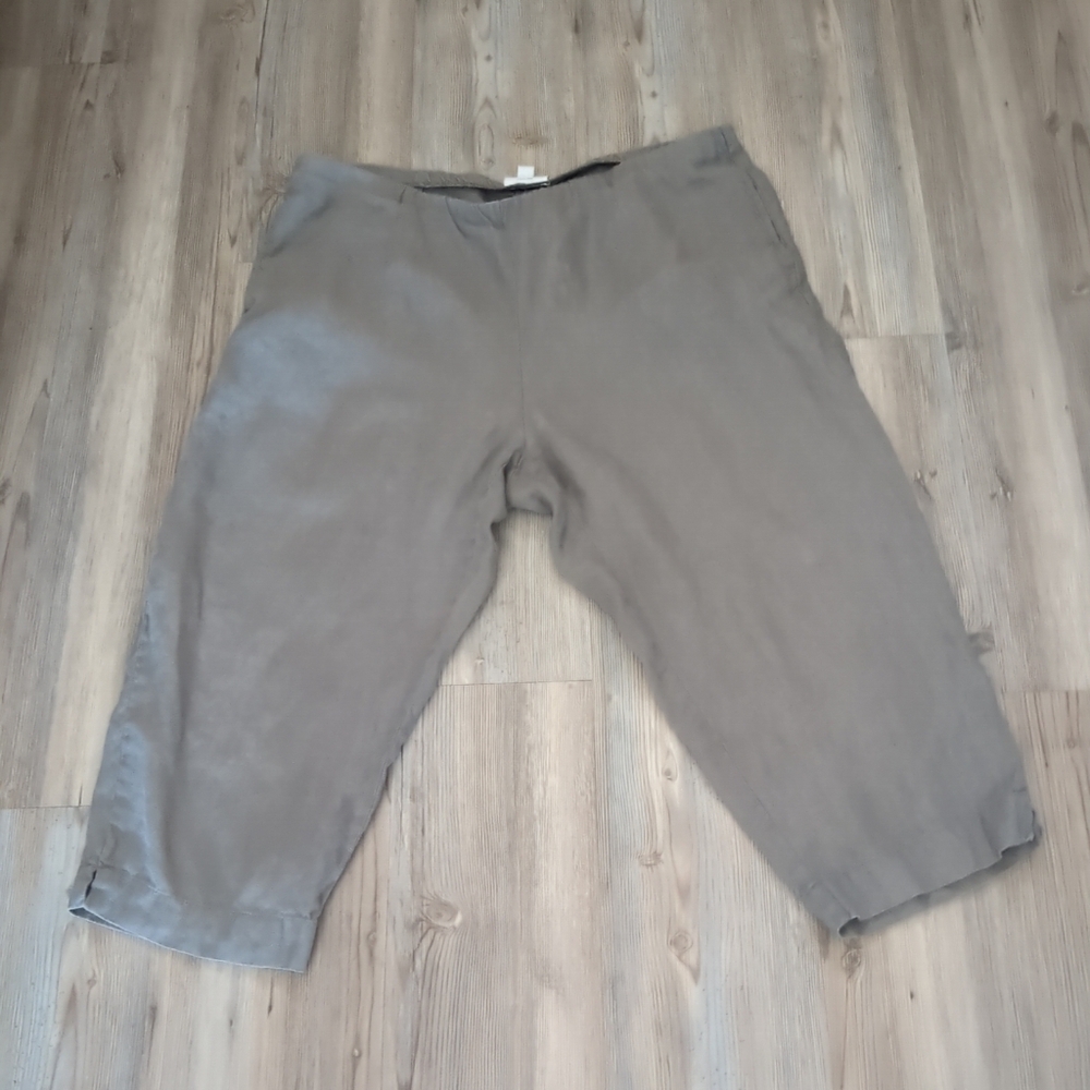 💕 J. Jill Love Linen Capris Large Petite PL Pants Mellow olive gray green.